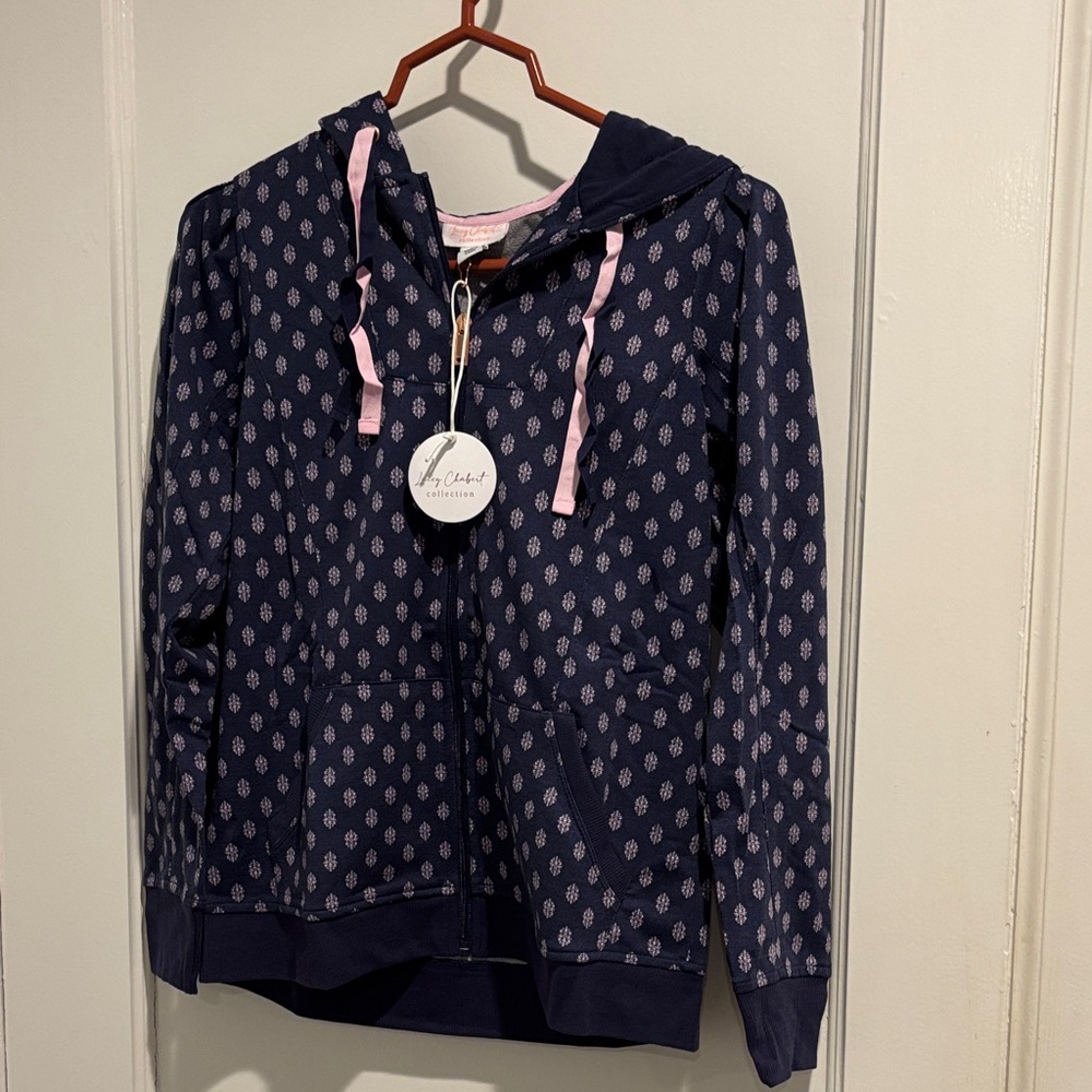 Lacy Chabert Navy Hoodie with Pink Accents